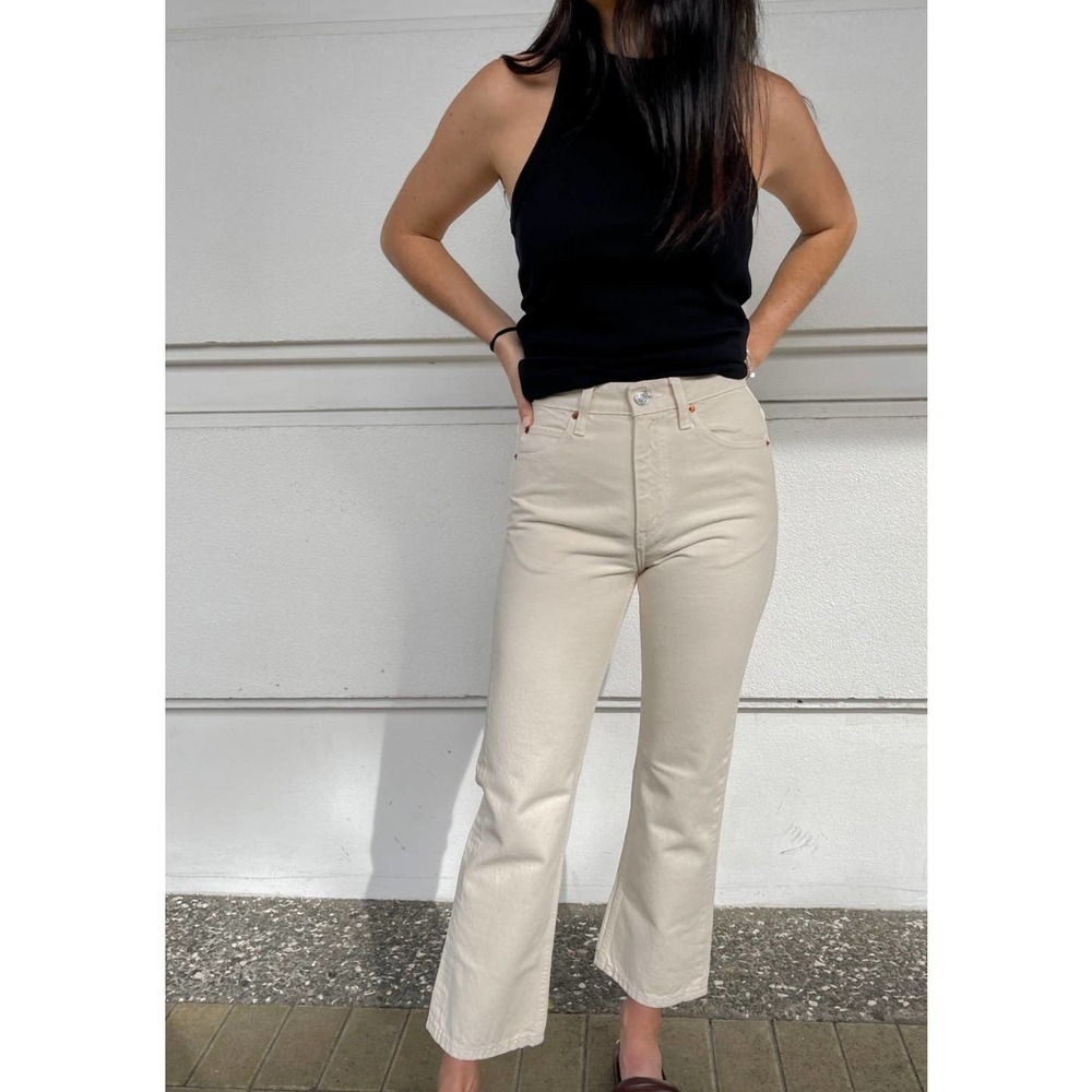 Re/done 70s Crop Boot $250 High Rise Jeans Vintage White Size 32 NWT